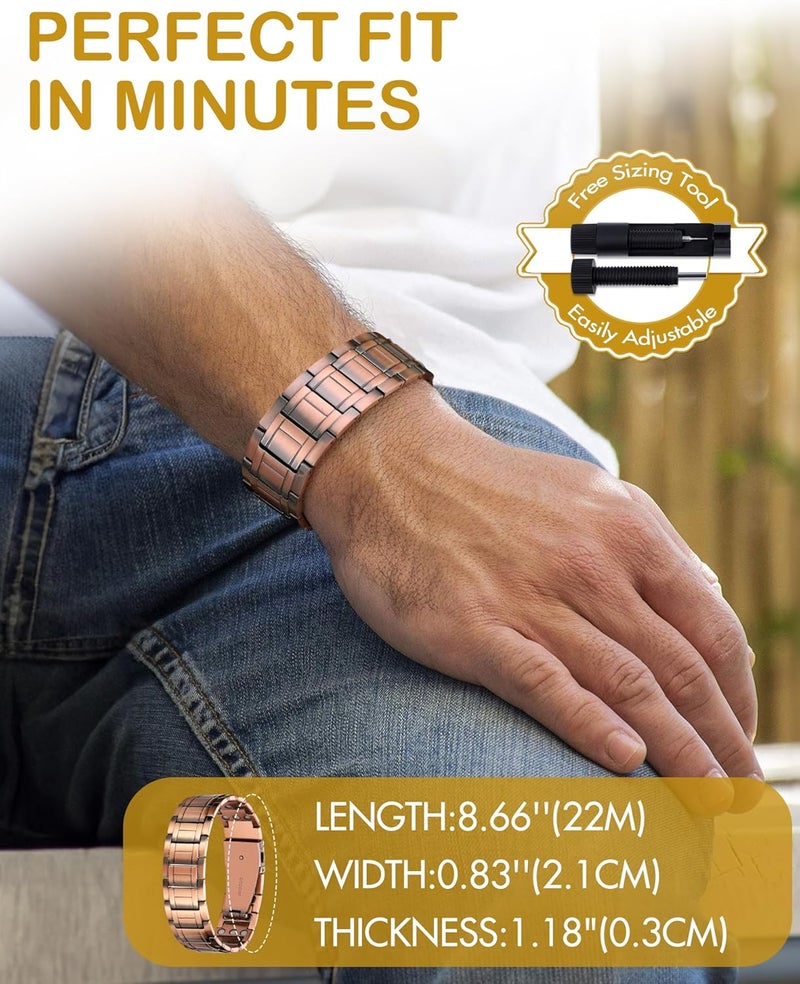 Feraco Men's Copper Bracelet,3X Strength 99.99% Pure Copper Magnetic Bracelets with Magnets,Adjustable Length with Sizing Tool - Image 4